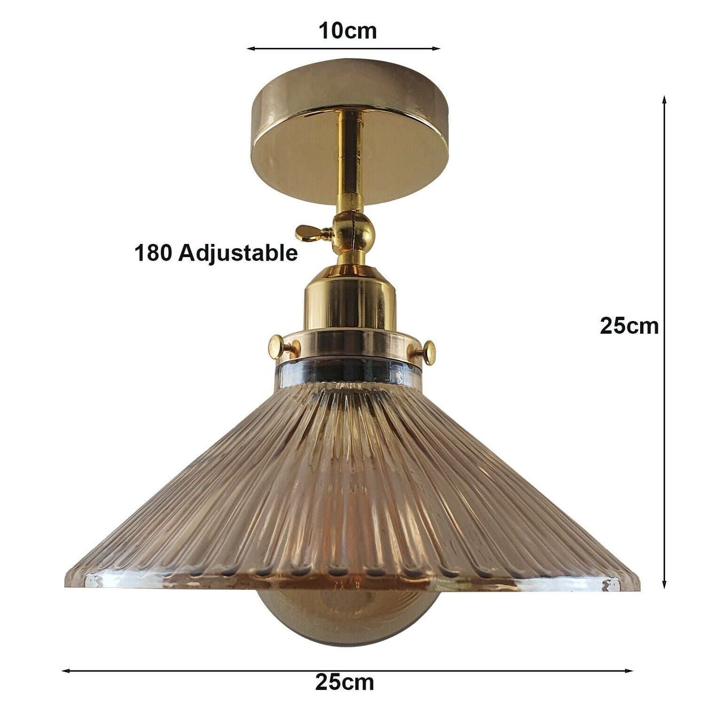 Vintage Modern Ceiling Pendant Light Flush Mount  Amber Glass cone shaped lamp shades uk