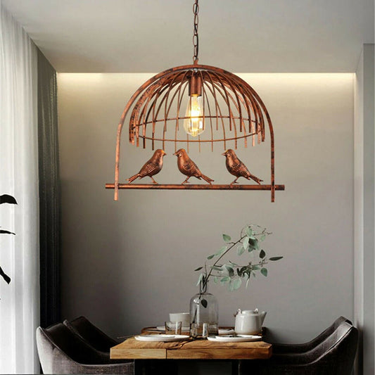 Industrial Retro Bird cage Light Shade Hanging Ceiling Light with Chain - Application Image