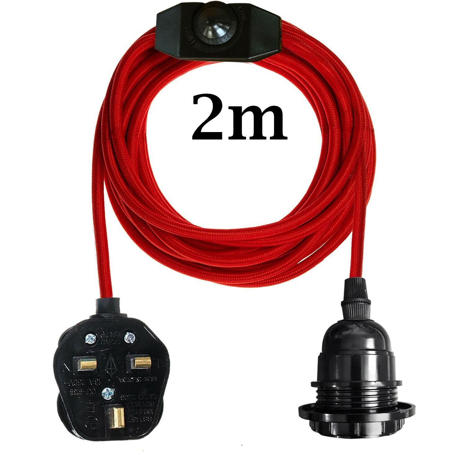 E27 Red Plug-in Pendant Holder with Fabric Cable Pendant Lamp Bulb Socket