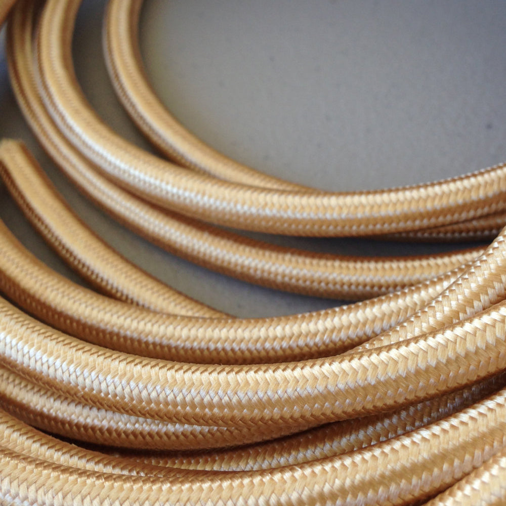 Vintage Light Gold Fabric 3 Core Round Italian Braided Cable 0.75mm - Vintagelite