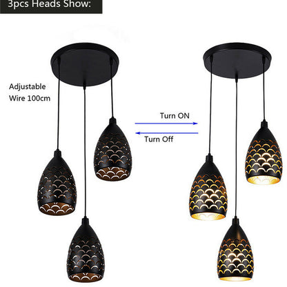 Modern 3 Way Pendant Cluster Light Fitting Black Cage Style -Size Image