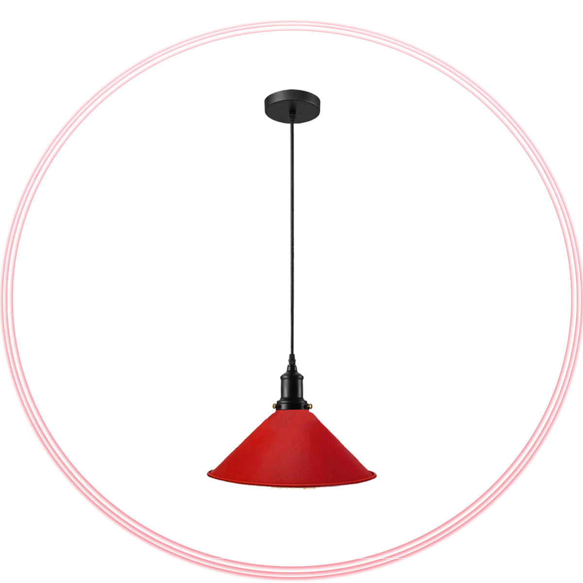 Modern Vintage Red Metal Cone Shade Ceiling Pendant Light