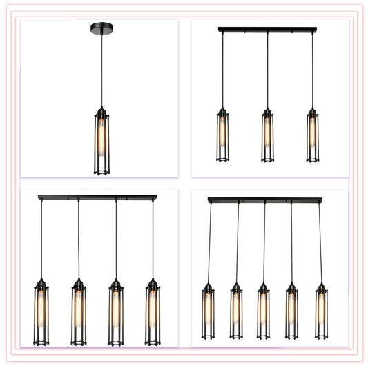 Vintage Long Tube Metal Cage E27 lamp holder Pendant Light