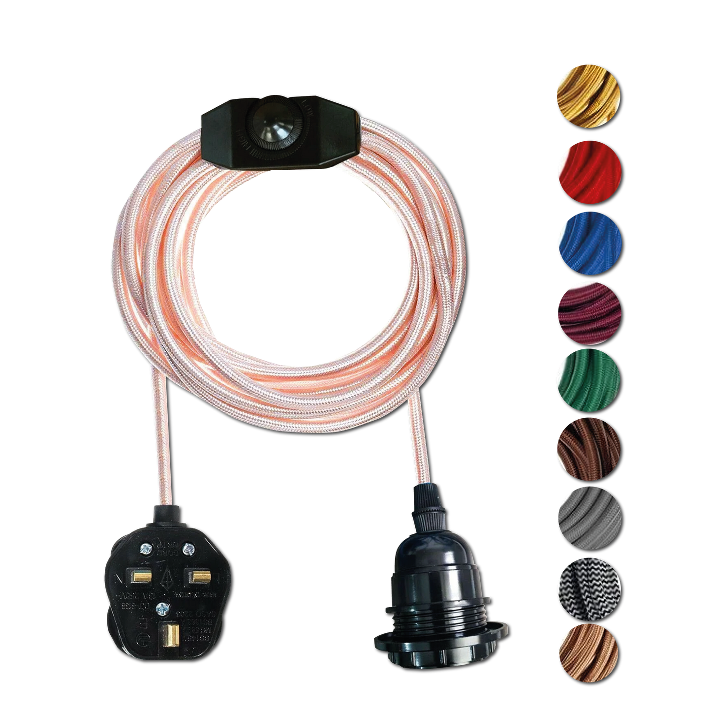 E27 Plug-in Pendant Holder with Fabric Cable Pendant Lamp Bulb Socket