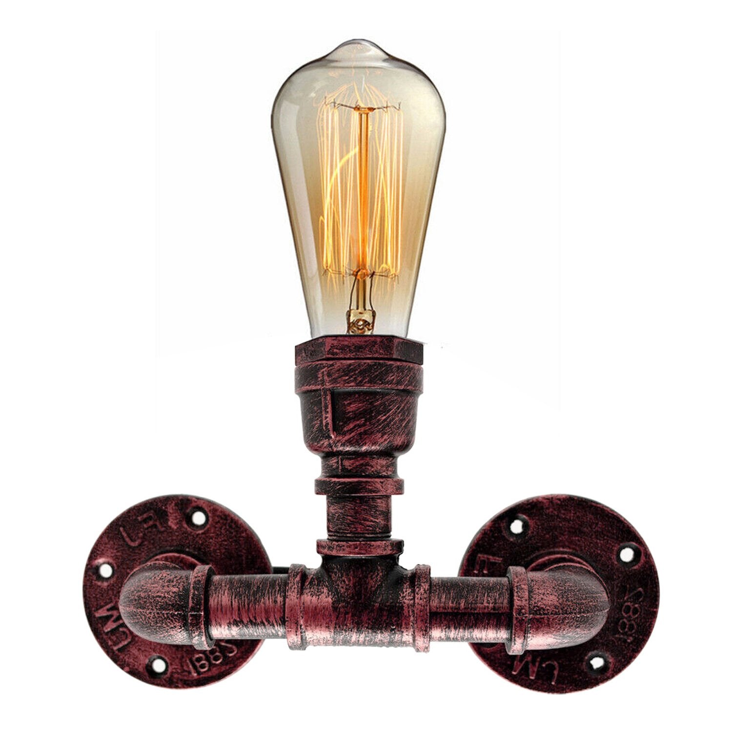 Vintage E27 Waterpipe Steampunk Wall Light Rustic Red Wall Sconce