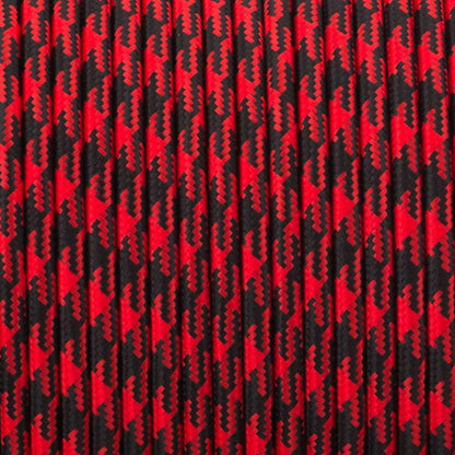 Vintage Red And Black Hundstooth Fabric 3 Core Round Italian Braided Cable 0.75mm - Vintagelite