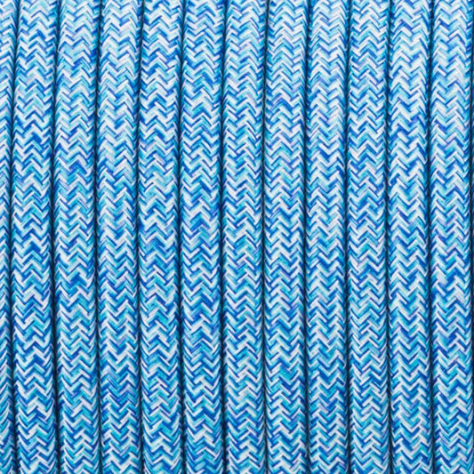 Vintage Blue Multi Tweed Fabric 3 Core Round Italian Braided Cable 0.75mm - Vintagelite