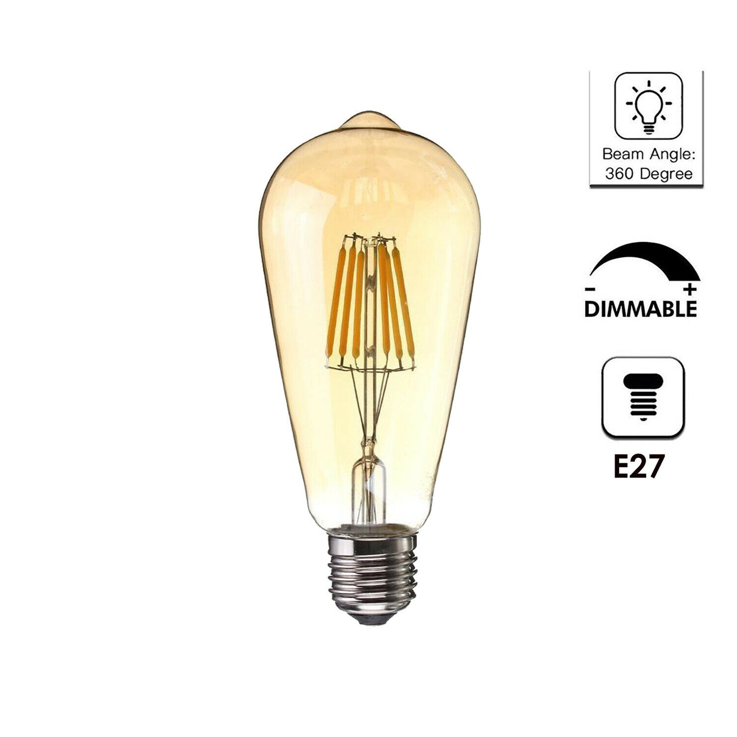 6 Pack Vintage E27 base Filament LED Edison Bulb Dimmable Decorative Industrial Light - Vintagelite