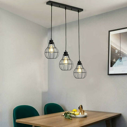 Modern 3 Way Black Wire Cage Industrial Pendant Light Fixture-Application Image