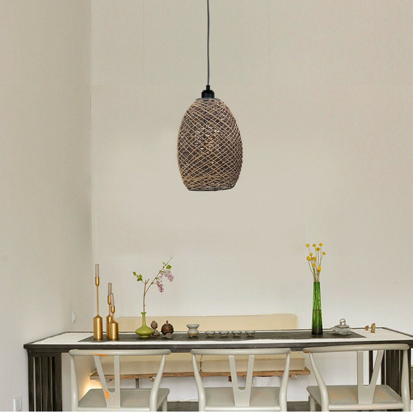 Decorative Modern Woven Rattan Cage Pendant Hanging Lighting-Application Image