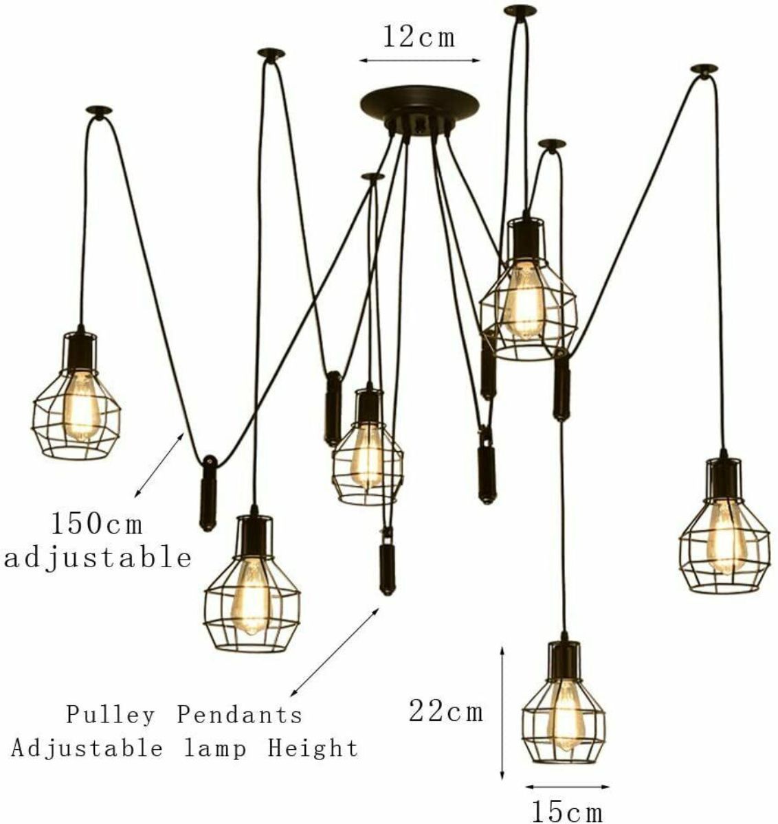 Modern Black Spider Wire Cage 6 Out Let Chandelier Pendant Light-Size Image