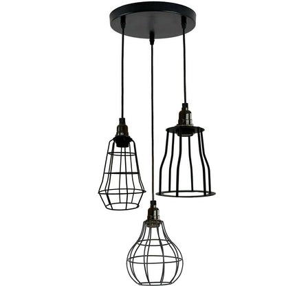 Modern Style 3 point pendant set ceiling light fixture bulb guard cage lights loft hanging set~1756
