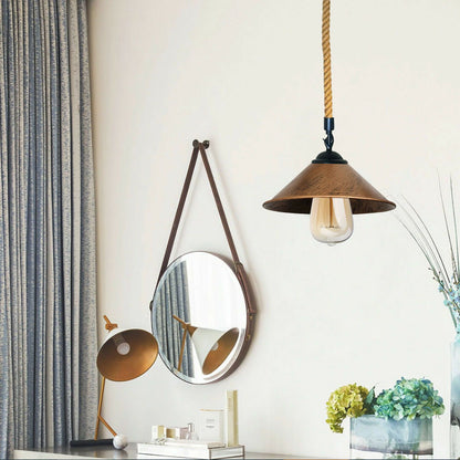 Brushed Copper Industrial Hemp Rope Cone Shade Lighting Pendants-Application Image 