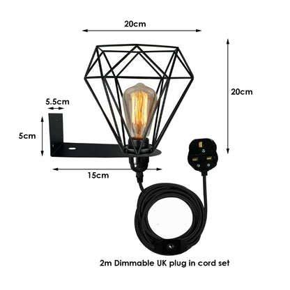  Vintage Diamond Lampshade UK Plug Pendant Light- Size image