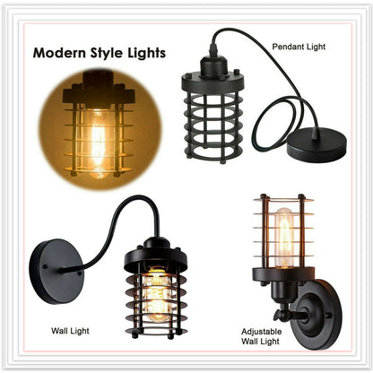 Rust Black Farmhouse Cylindrical Cage Foyer Pendant Light