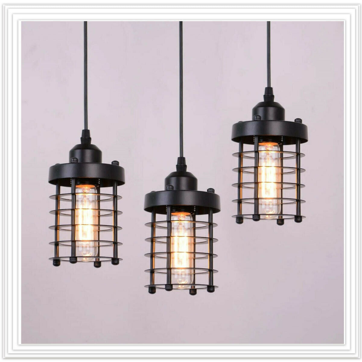 Rust Black Farmhouse Cylindrical Cage Foyer Pendant Light