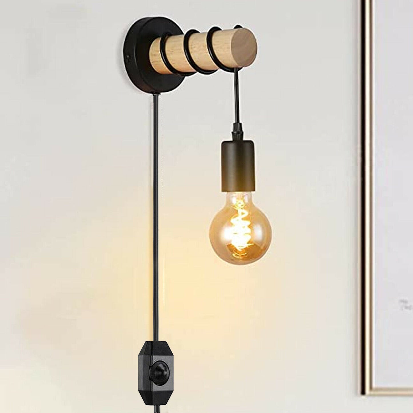 Black Industrial Wall Sconce with Plug-in Cord - Farmhouse Style Metal Fitting for Stylish-Application image