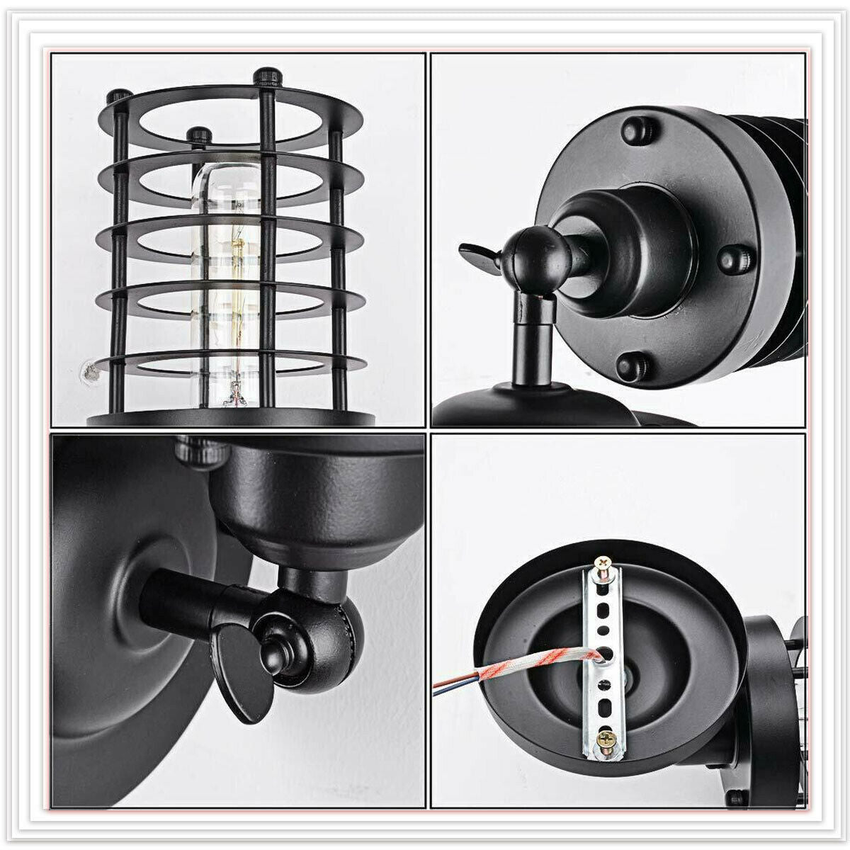 Rust Black Farmhouse Cylindrical Cage Foyer Pendant Light-structure image