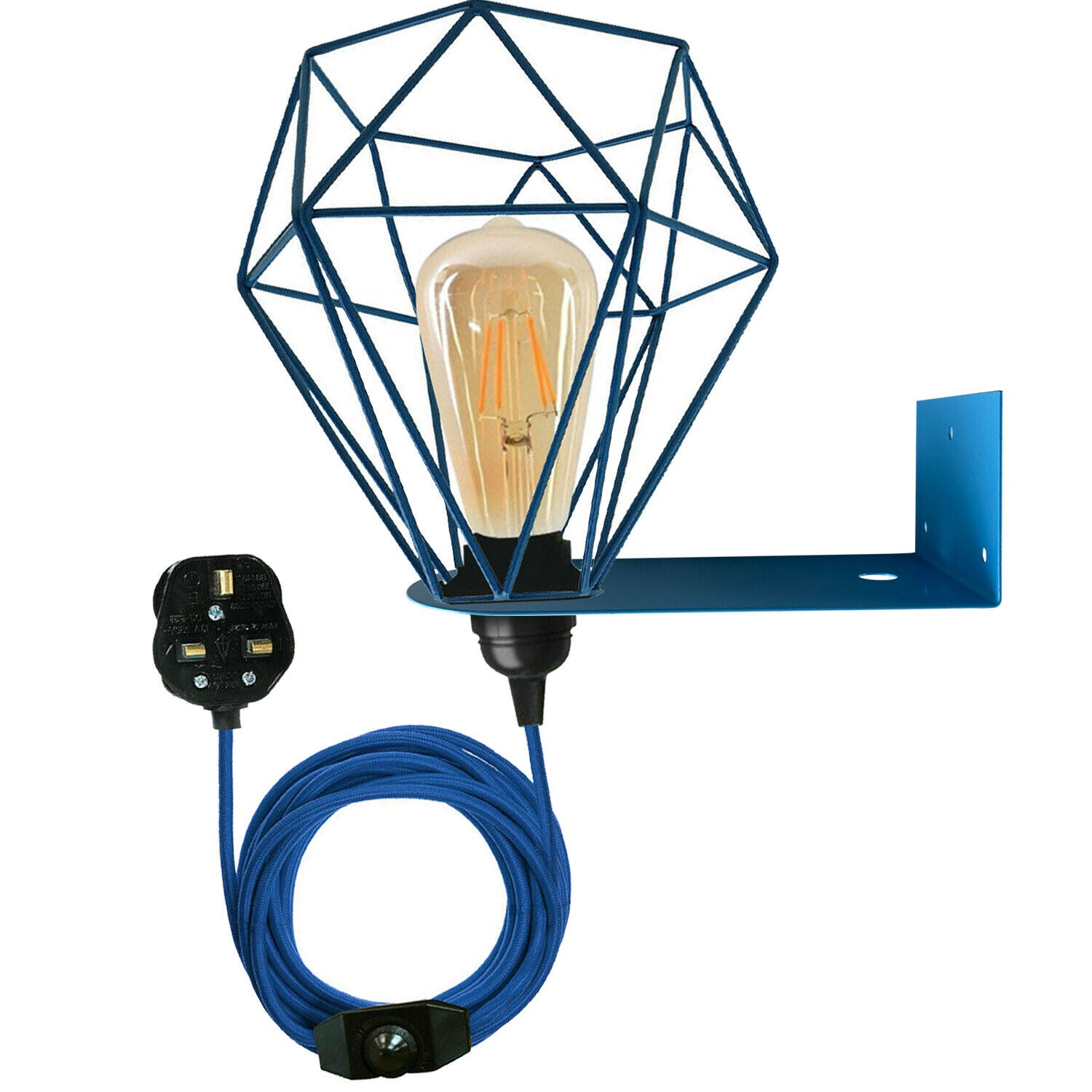  Vintage Diamond Lampshade UK Plug Pendant Light