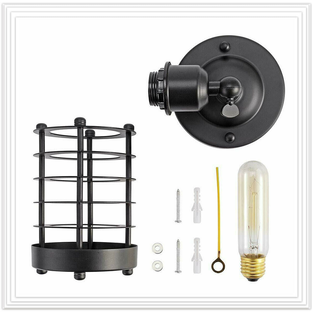 Rust Black Farmhouse Cylindrical Cage Foyer Pendant Light-structure image