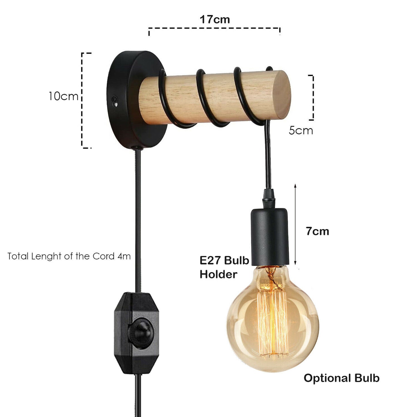 Black Industrial Wall Sconce with Plug-in Cord - Farmhouse Style Metal Fitting for Stylish-Size image