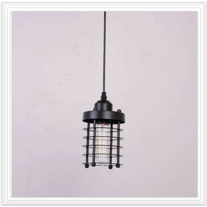 Rust Black Farmhouse Cylindrical Cage Foyer Pendant Light