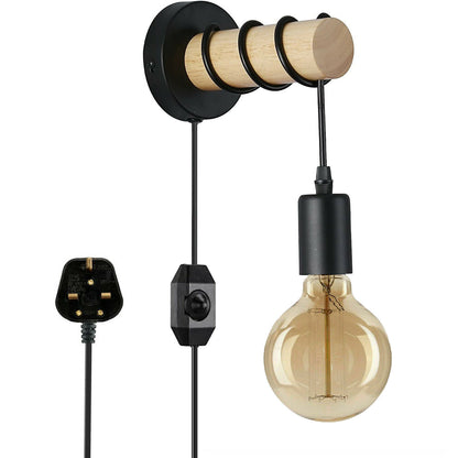 Black Industrial Wall Sconce with Plug-in Cord - Farmhouse Style Metal Fitting for Stylish-Application image