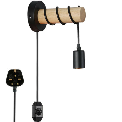 Black Industrial Wall Sconce with Plug-in Cord - Farmhouse Style Metal Fitting for Stylish