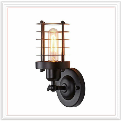 Rust Black Farmhouse Cylindrical Cage Foyer Pendant Light