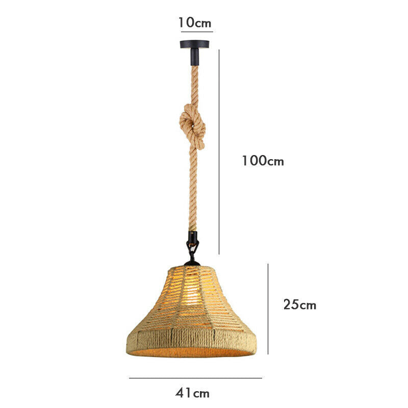 Retro Nostalgic Style Loft Hemp Rope Pendant Hanging Lamp Shade-Size iMAGE
