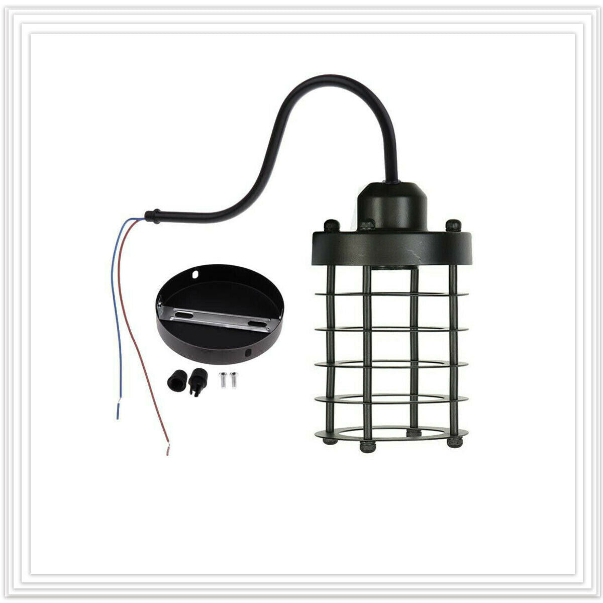 Rust Black Farmhouse Cylindrical Cage Foyer Pendant Light-structure image