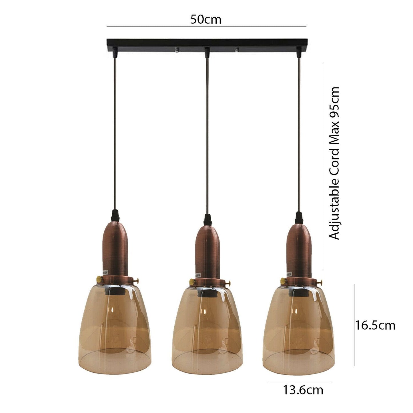 3way Retro Ceiling Light Glass Hanging Pendant Lamp Shade-Size Image