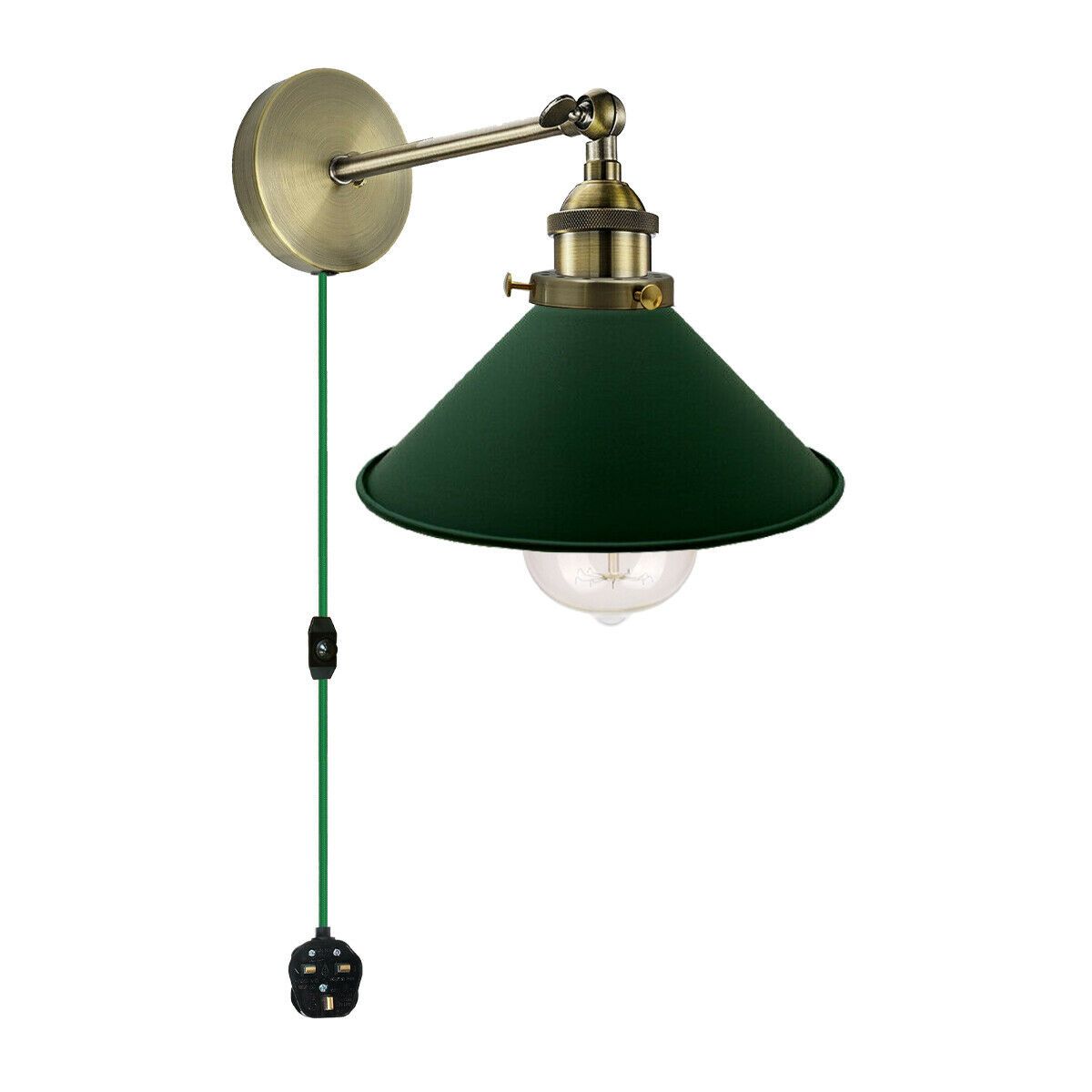 Vintage Green Cone Lamp Shade-E27 Holder & Plug-In Dimmer Switch
