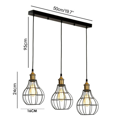  Black 3way Vintage Modern Industrial Wire Cage Pendant Light-Size image