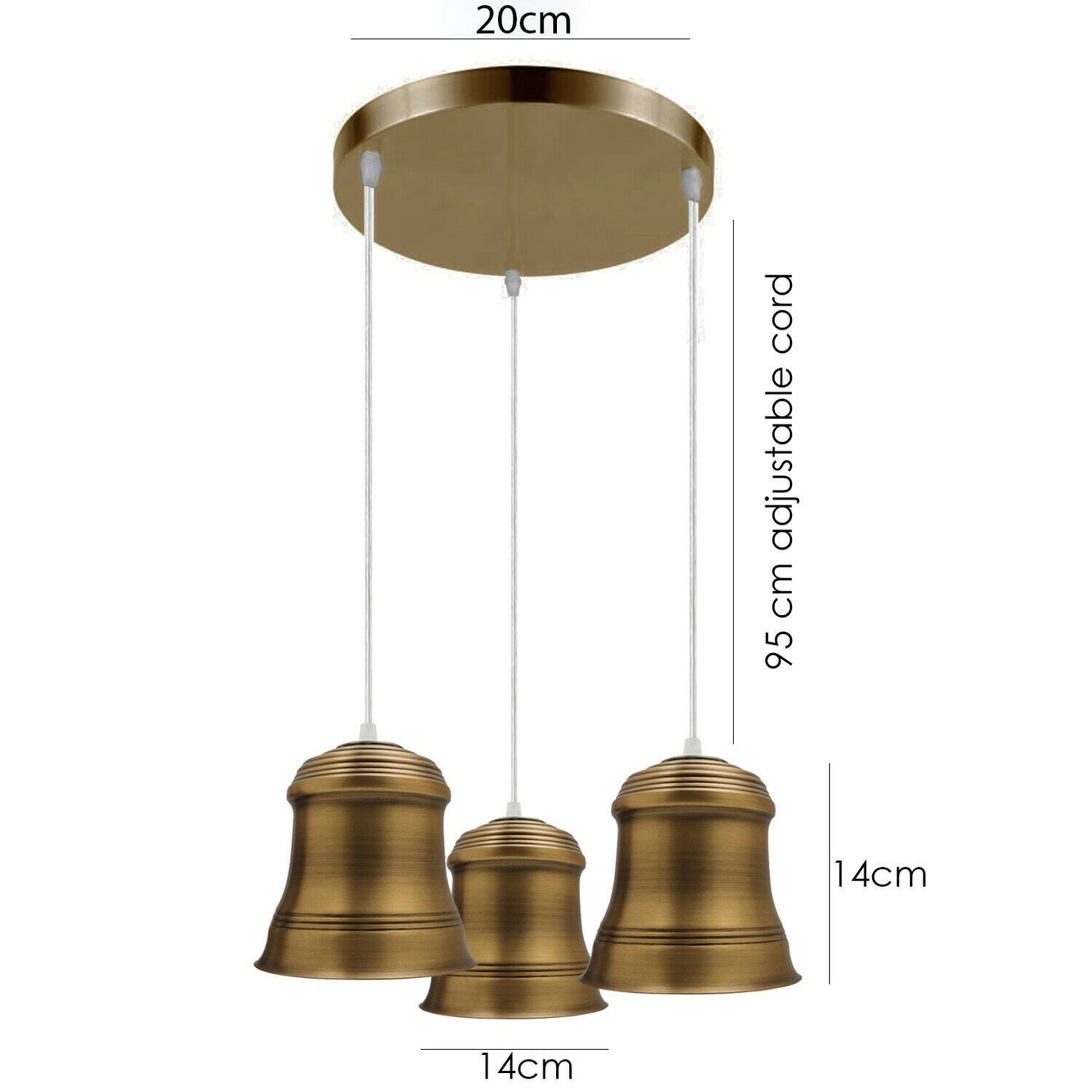 Vintage 3Way Modern Bell Shade Metal Ceiling Pendant Lights-Size image