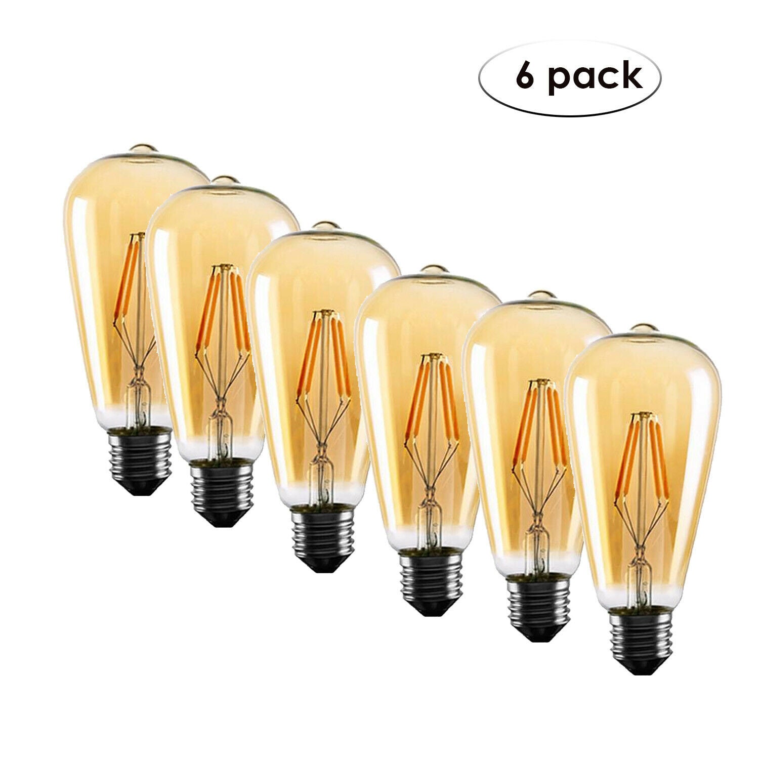 6 Pack Vintage E27 base Filament LED Edison Bulb Dimmable Decorative Industrial Light - Vintagelite