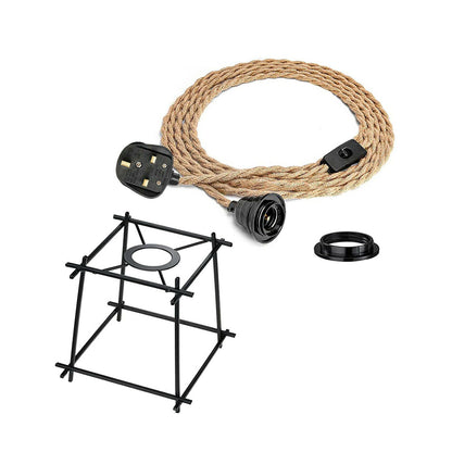 Hemp rope Cable Plug In Light Set E27 Black Cage