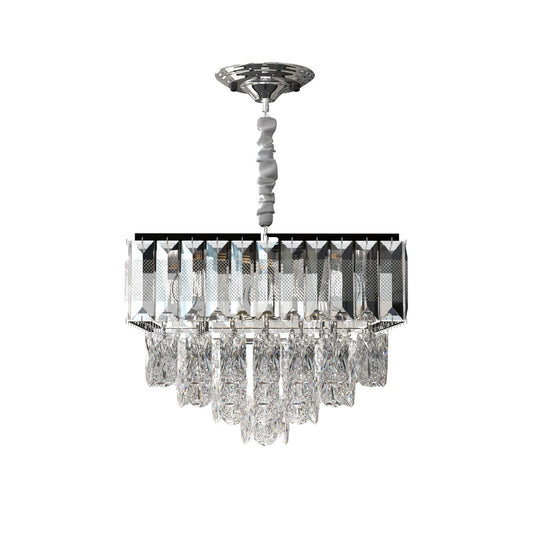 Clear Crystal Glass Rectangular Layer Chandelier Ceiling Hanging Light Fixture~3625
