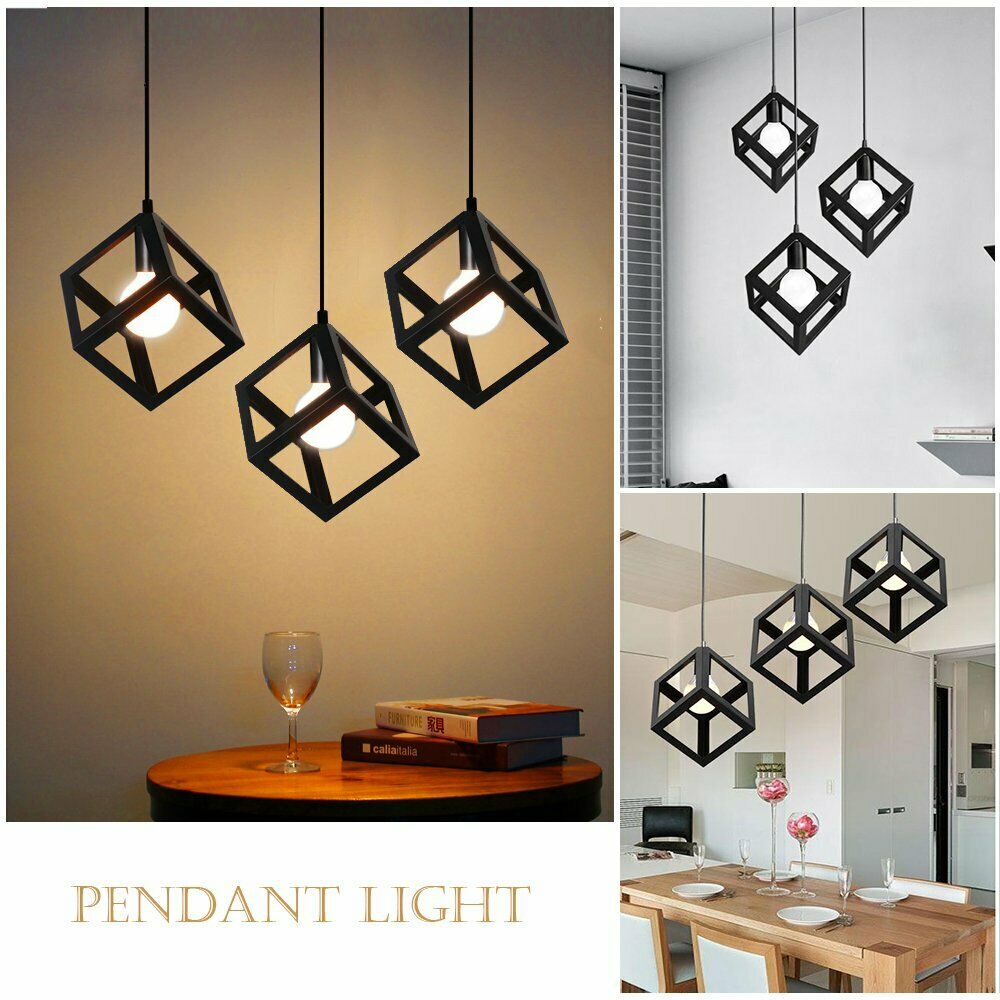 Retro 3 Way Geometric Square Cage Ceiling Pendant Hanging Lights-Application image