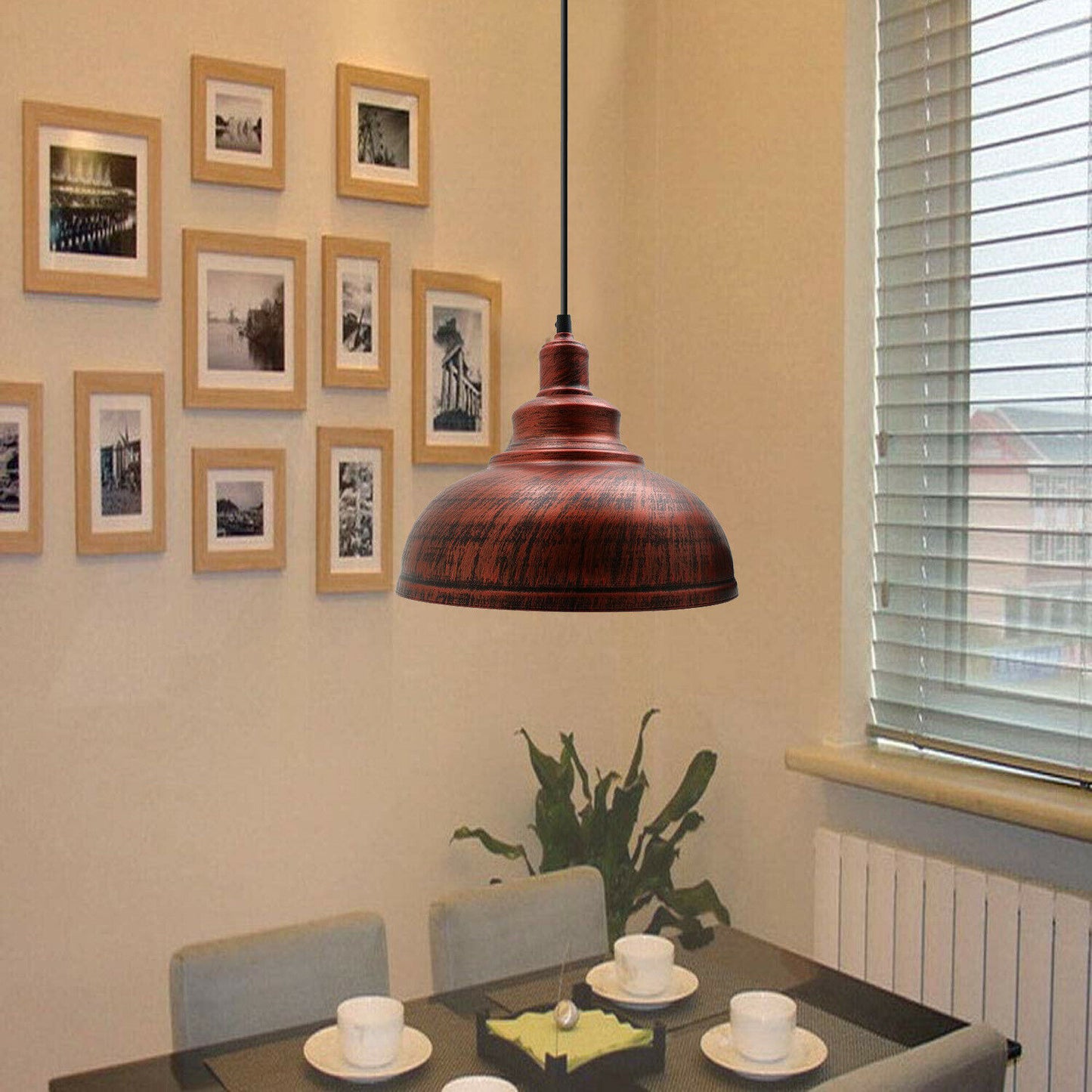 Rustic Red Retro Industrial Metal Dome Pendant Lamp Shade-Application Image