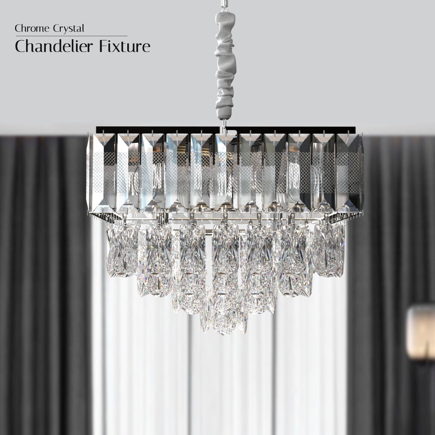 Clear Crystal Glass Rectangular Layer Chandelier Ceiling Hanging Light Fixture~3625