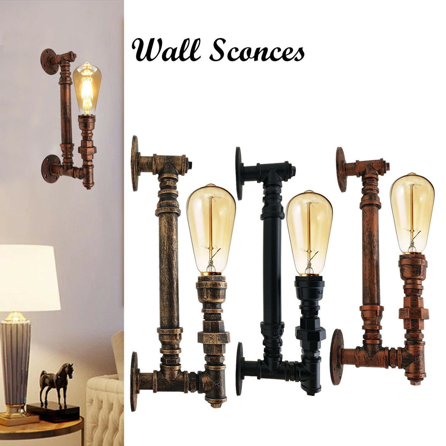 Vintage Industrial Loft Metal Water Pipe Style Sconce Wall Light