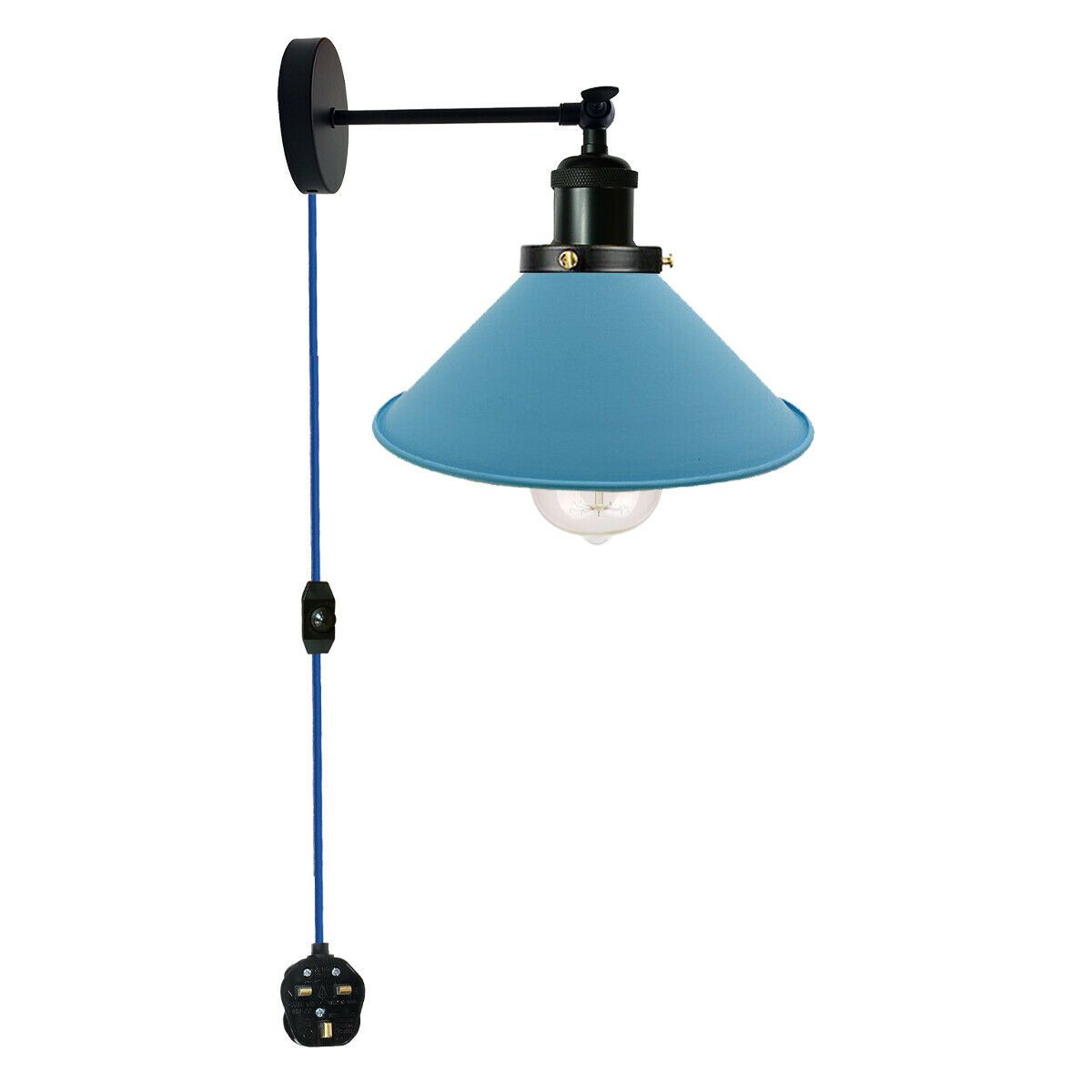 Vintage Blue Cone Lamp Shade-E27 Holder & Plug-In Dimmer Switch