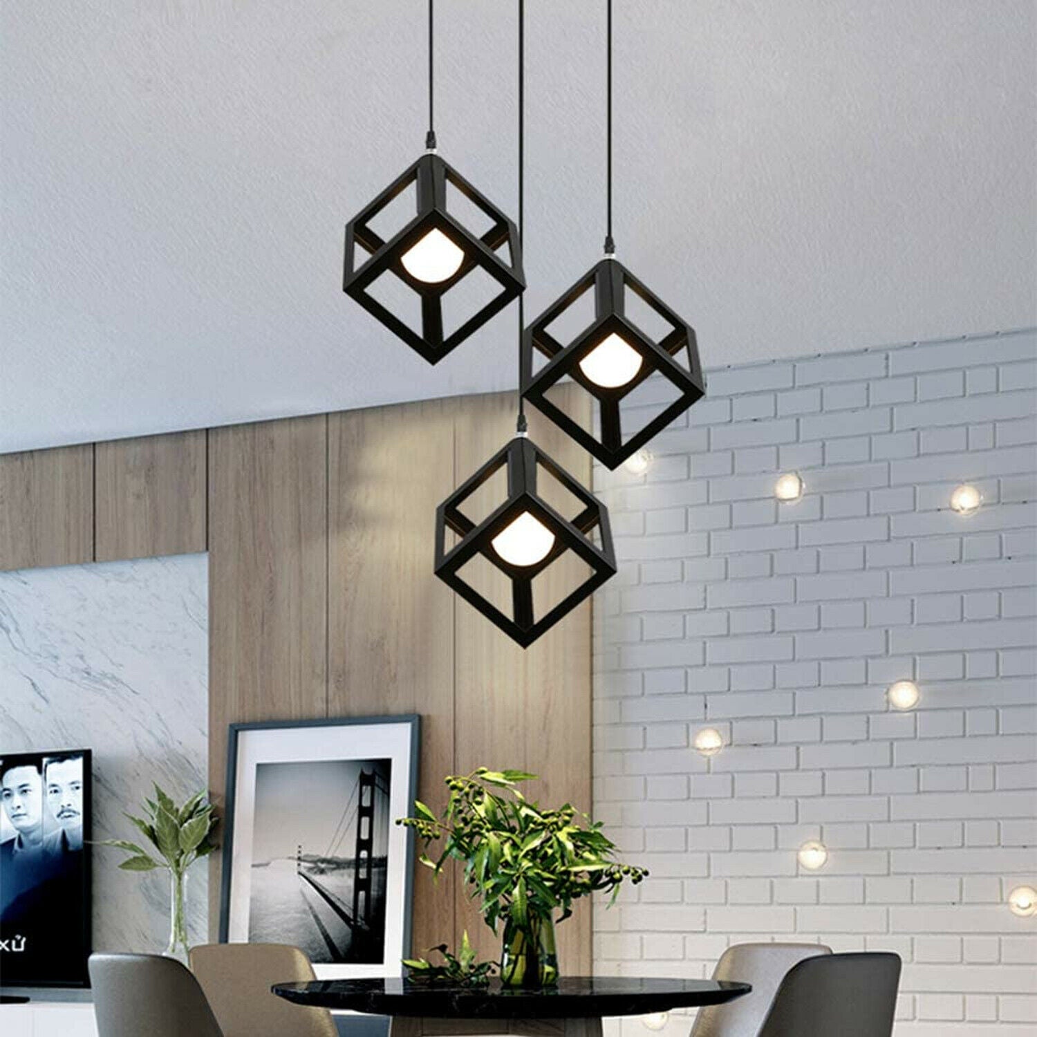 Retro 3 Way Geometric Square Cage Ceiling Pendant Hanging Lights-Application image
