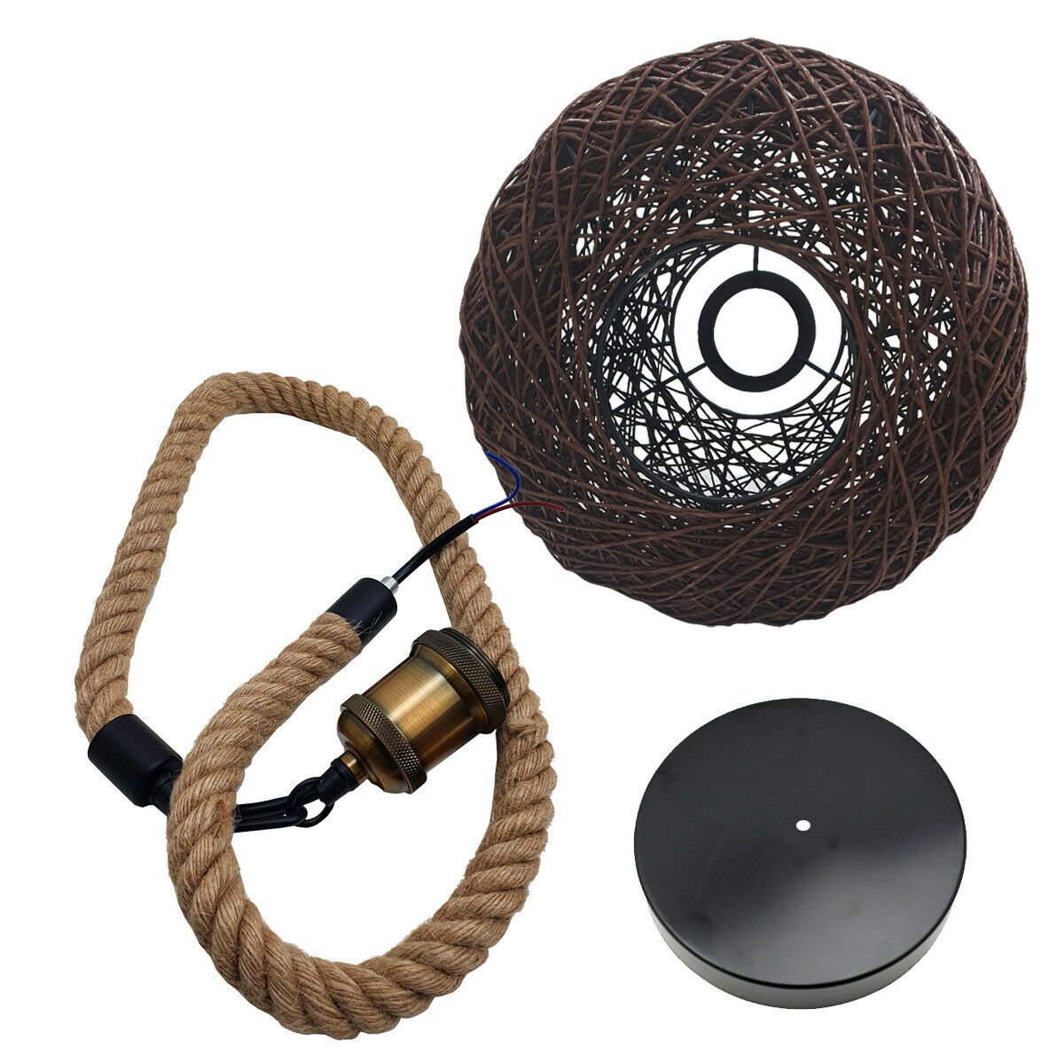 Retro Industrial Rope Rattan Woven Dome Shade Pendant Lights