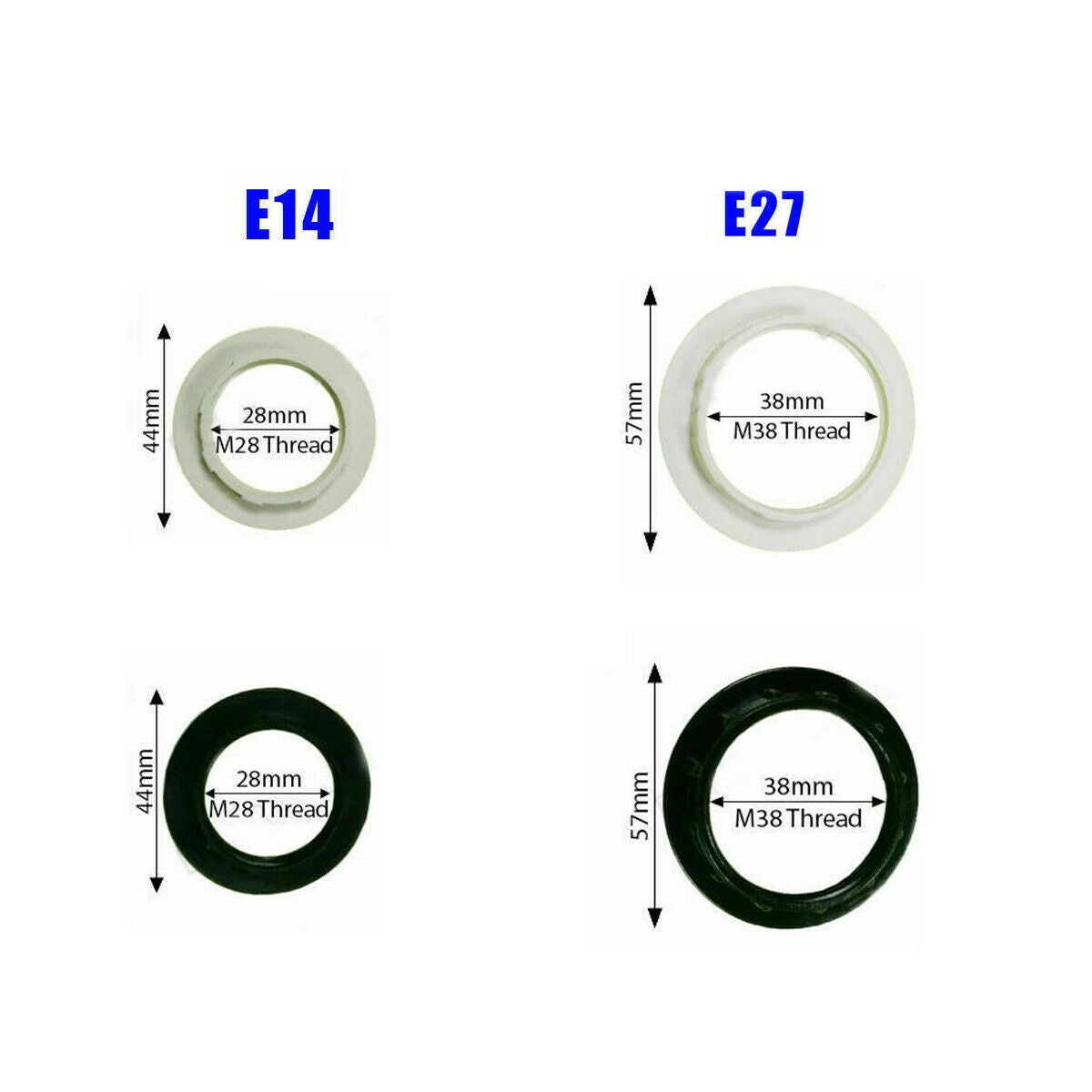 Black or White Light Shade Collar Ring Adapter E27 / E14 Lamp Bulb Holder
