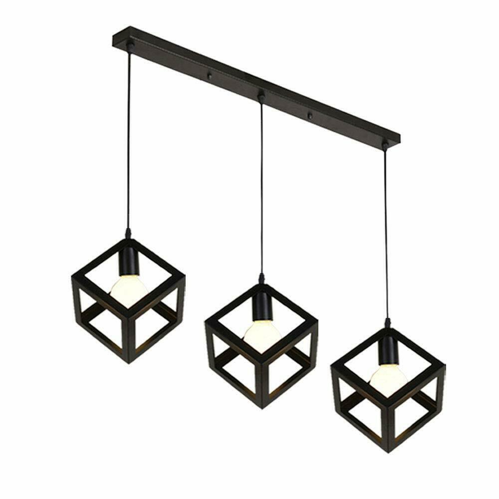 Retro 3 Way Geometric Square Cage Ceiling Pendant Hanging Lights
