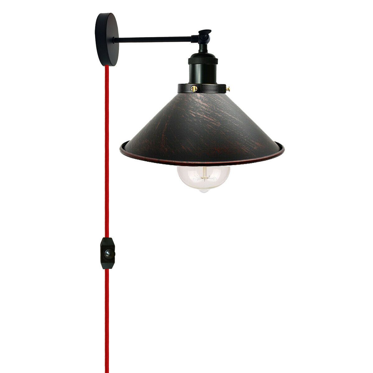 Vintage Black Cone Lamp Shade-E27 Holder & Plug-In Dimmer Switch