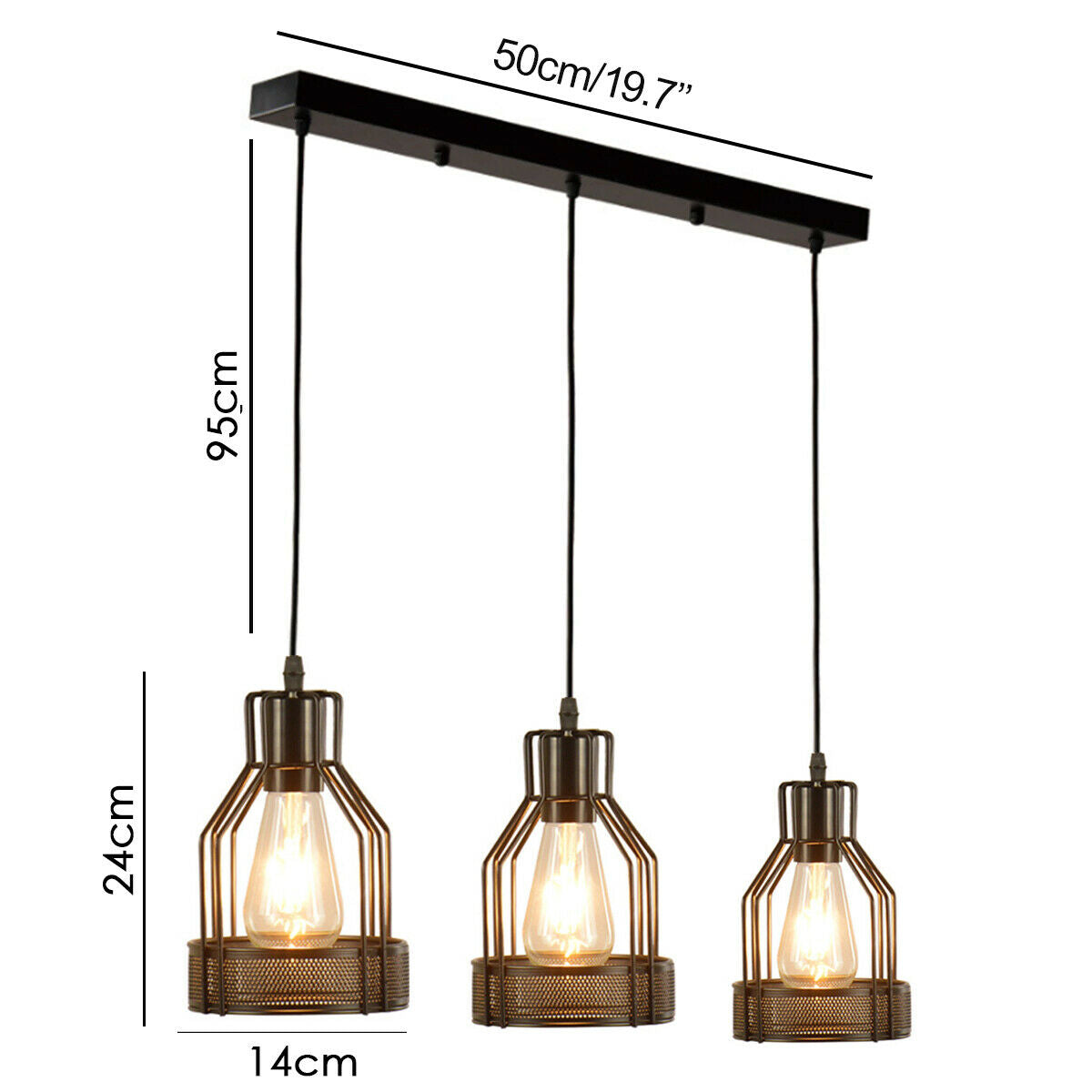 3 Way Industrial Retro Wire Cage Ceiling Cluster Pendant Light-Size Image