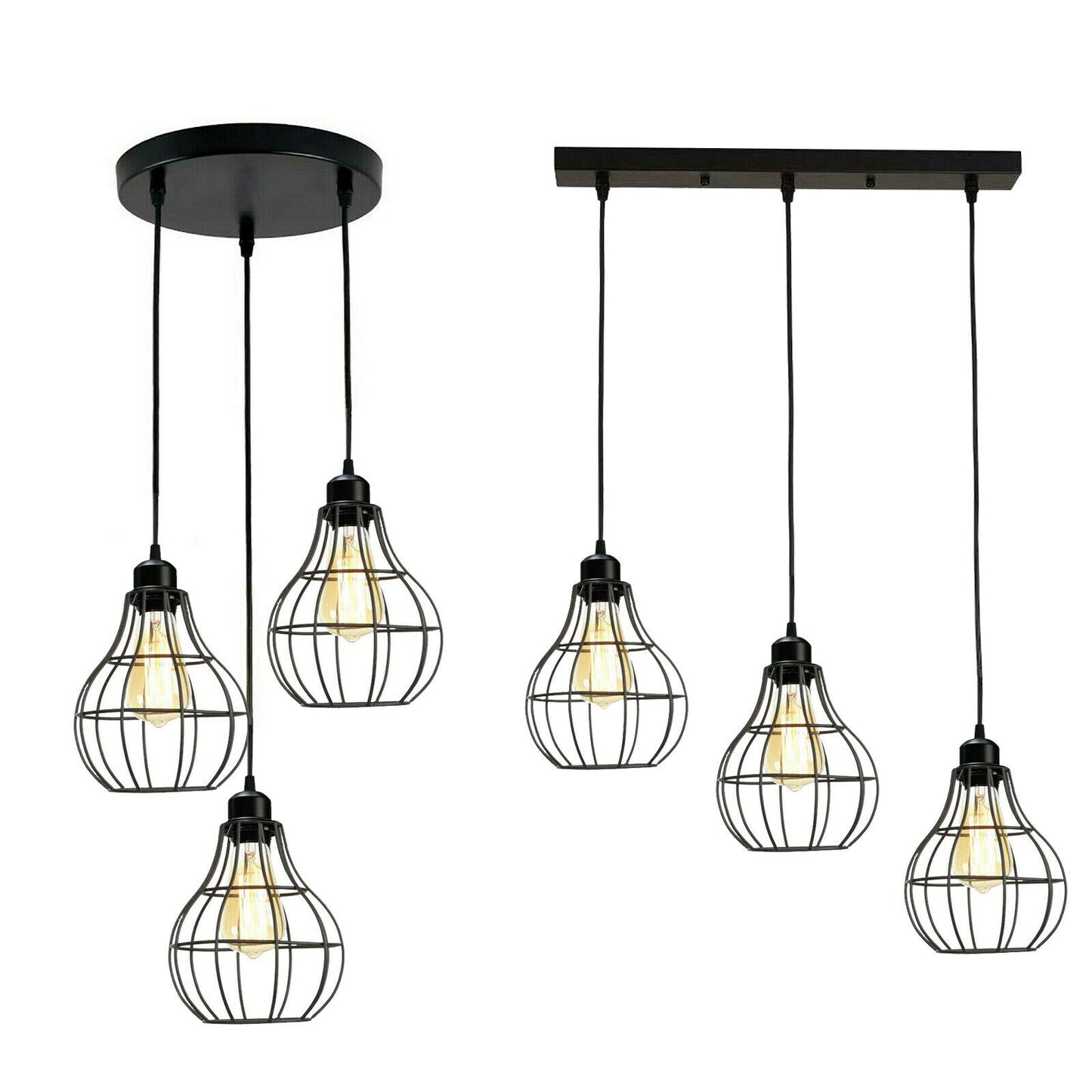 Modern 3 Way Black Wire Cage Industrial Pendant Light Fixture